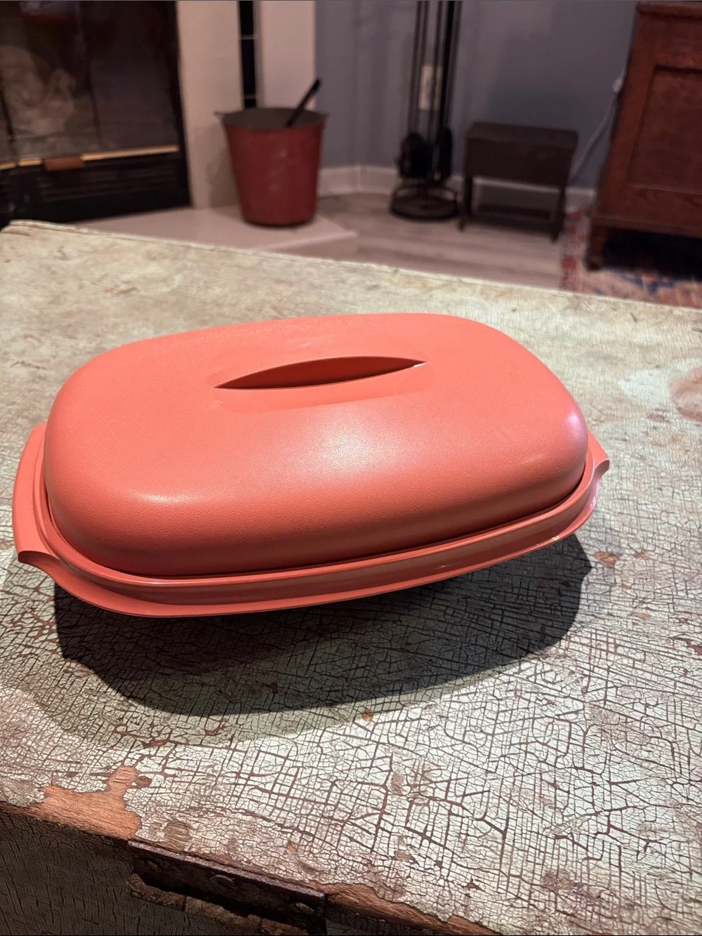 Vintage Tupperware Microwave Steamer 6 Cup Coral Salmon Covered Dish Insert